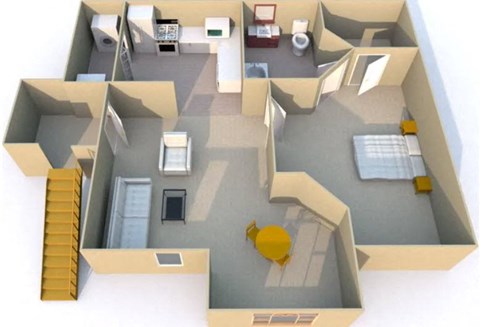 a floor plan of a room with a table and a chair